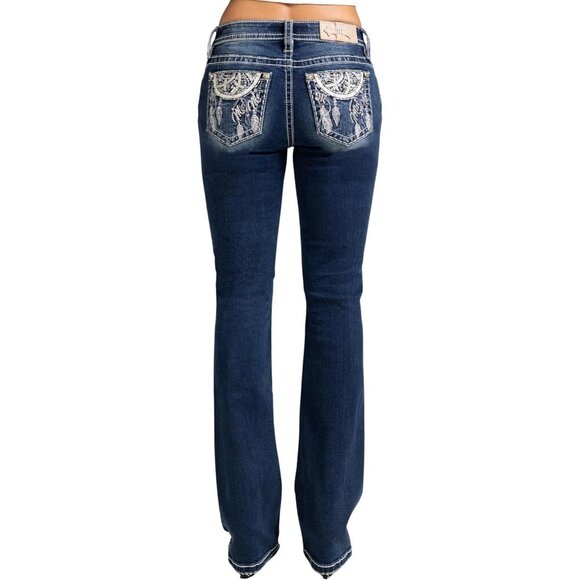 Women's Cotton Elastane Mid-Rise Bootcut Jeans with Embroidered Pockets